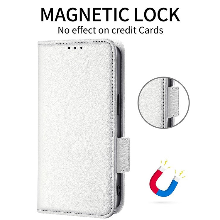 For Honor Magic4 Pro 5G Magnetic Closure Litchi Texture PU Leather Phone Case Stand Wallet Anti-scratch Phone Cover - White