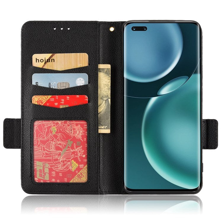 For Honor Magic4 Pro 5G Magnetic Closure Litchi Texture PU Leather Phone Case Stand Wallet Anti-scratch Phone Cover - Black