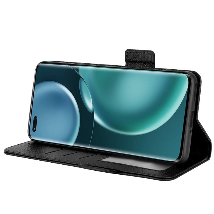 For Honor Magic4 Pro 5G Magnetic Closure Litchi Texture PU Leather Phone Case Stand Wallet Anti-scratch Phone Cover - Black