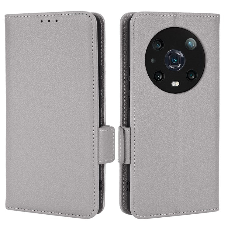 For Honor Magic4 Pro 5G Magnetic Closure Litchi Texture PU Leather Phone Case Stand Wallet Anti-scratch Phone Cover - Grey