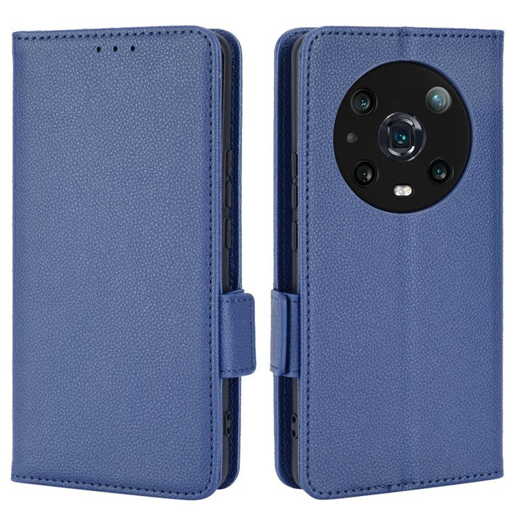 For Honor Magic4 Pro 5G Magnetic Closure Litchi Texture PU Leather Phone Case Stand Wallet Anti-scratch Phone Cover - Dark Blue