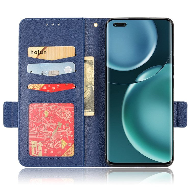 For Honor Magic4 Pro 5G Magnetic Closure Litchi Texture PU Leather Phone Case Stand Wallet Anti-scratch Phone Cover - Dark Blue