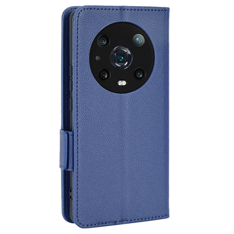 For Honor Magic4 Pro 5G Magnetic Closure Litchi Texture PU Leather Phone Case Stand Wallet Anti-scratch Phone Cover - Dark Blue