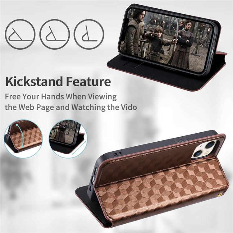 For Honor Magic4 Pro 5G Imprinted Rhombus Pattern Phone Cover PU Leather Magnetic Design Stand Wallet Case - Brown