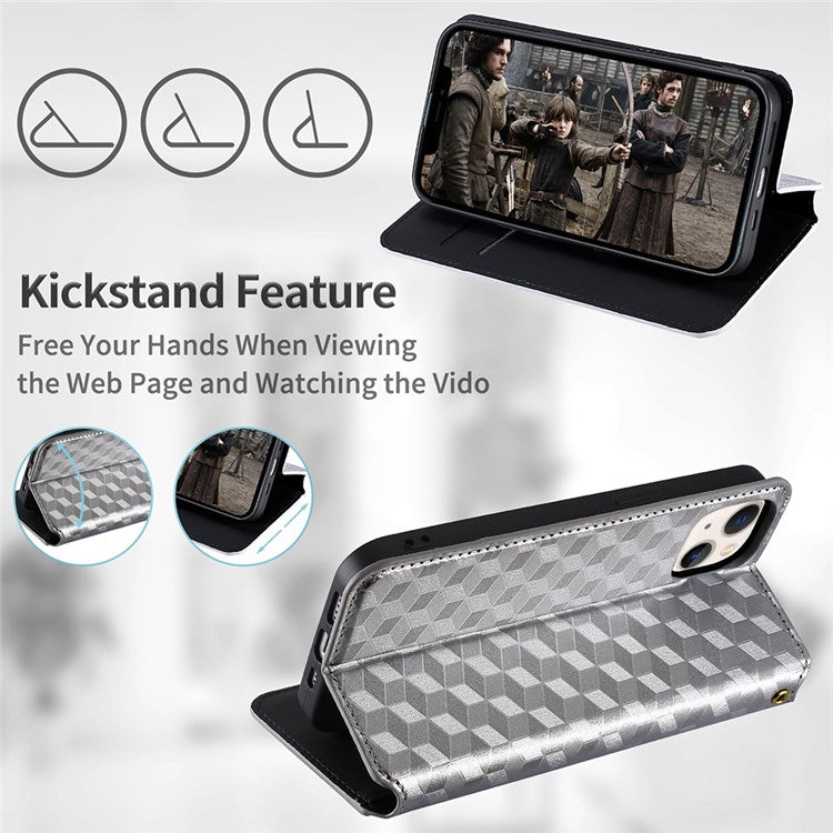 For Honor Magic4 Pro 5G Imprinted Rhombus Pattern Phone Cover PU Leather Magnetic Design Stand Wallet Case - Silver