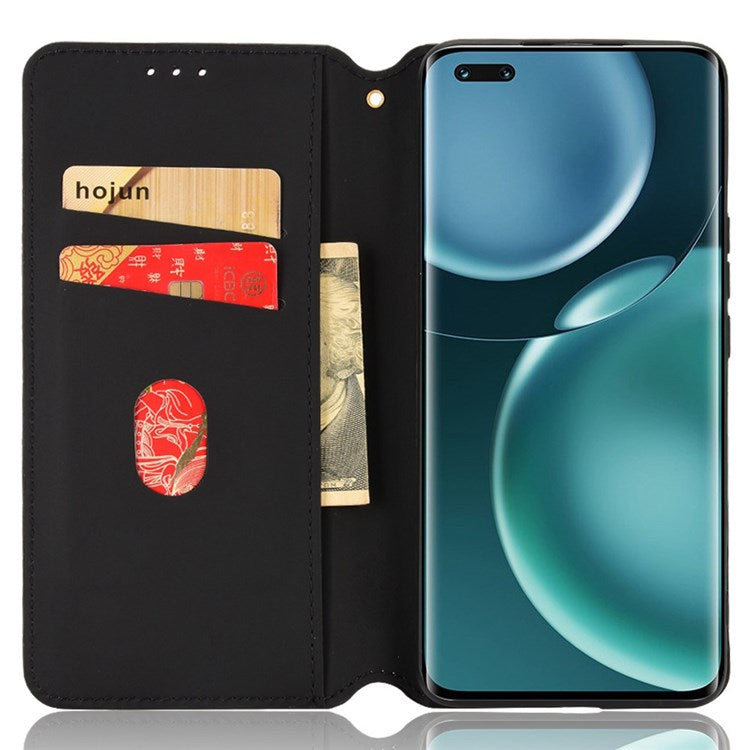 For Honor Magic4 Pro 5G Imprinted Rhombus Pattern Phone Cover PU Leather Magnetic Design Stand Wallet Case - Purple