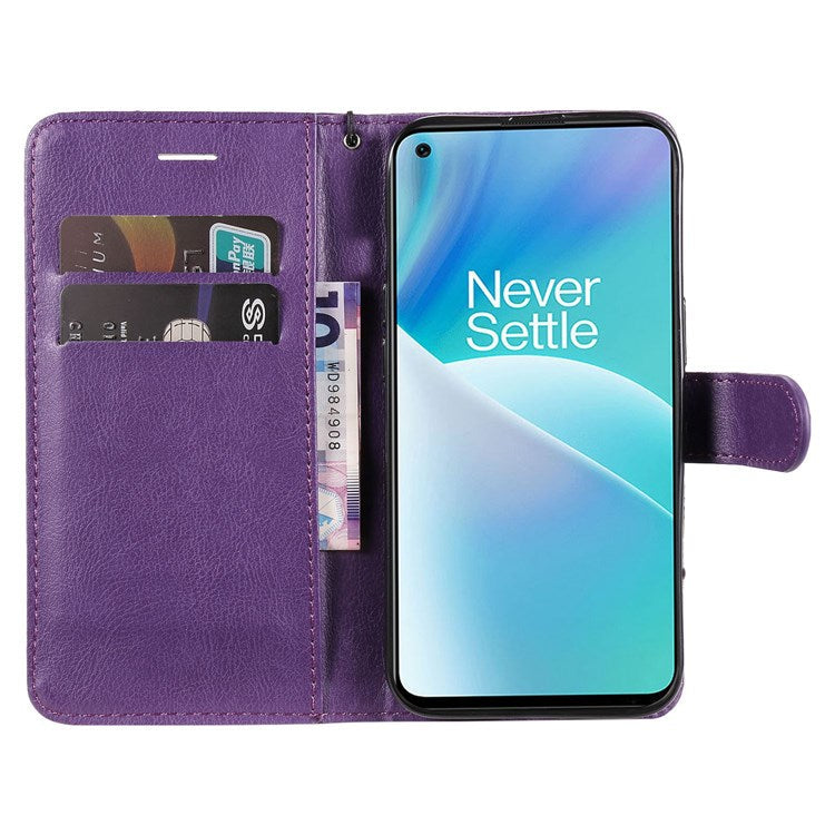 For OnePlus Nord 2T 5G KT Leather Series-2 Leather Stand Phone Case, Wallet Design Magnetic Clasp Leather Phone Case with Handy Strap - Purple