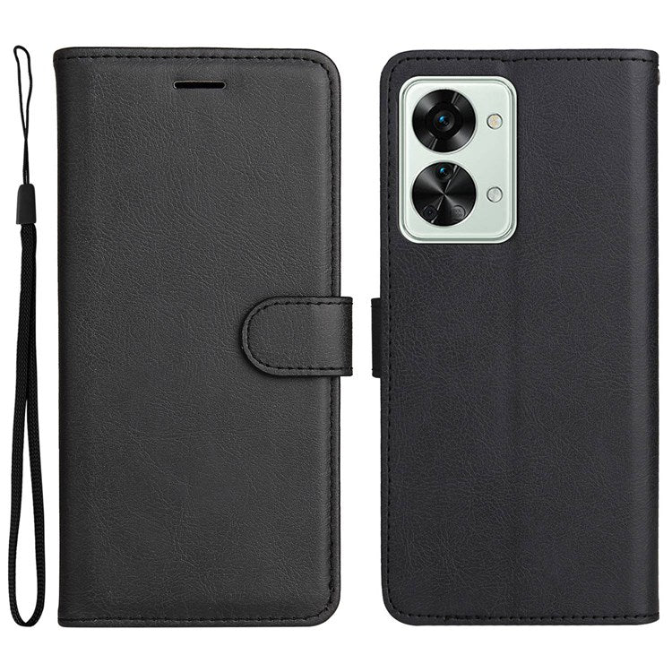 For OnePlus Nord 2T 5G KT Leather Series-2 Leather Stand Phone Case, Wallet Design Magnetic Clasp Leather Phone Case with Handy Strap - Black