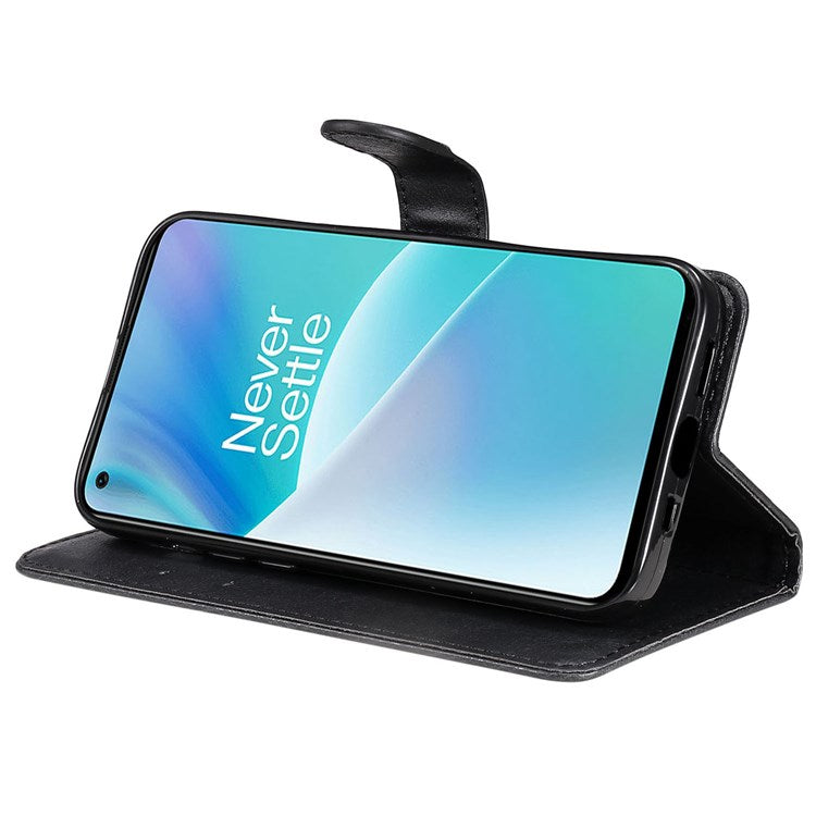 For OnePlus Nord 2T 5G KT Leather Series-2 Leather Stand Phone Case, Wallet Design Magnetic Clasp Leather Phone Case with Handy Strap - Black