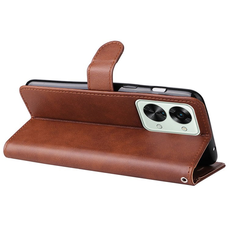 For OnePlus Nord 2T 5G KT Leather Series-2 Leather Stand Phone Case, Wallet Design Magnetic Clasp Leather Phone Case with Handy Strap - Brown
