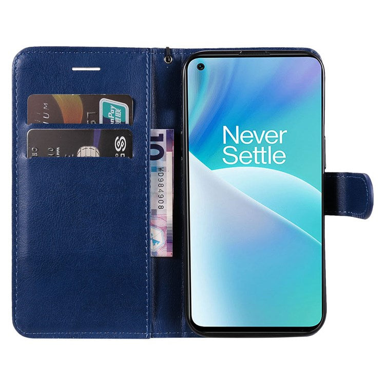 For OnePlus Nord 2T 5G KT Leather Series-2 Leather Stand Phone Case, Wallet Design Magnetic Clasp Leather Phone Case with Handy Strap - Blue