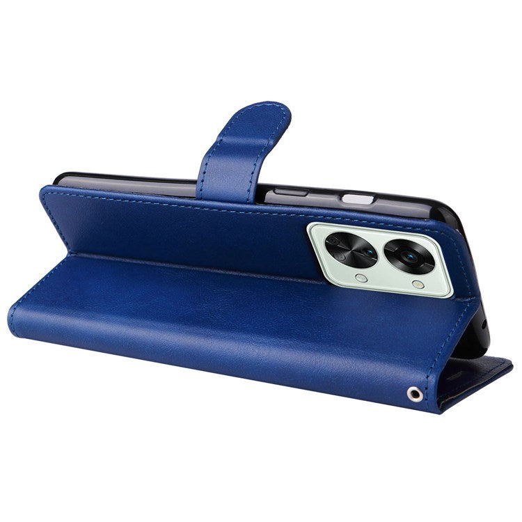 For OnePlus Nord 2T 5G KT Leather Series-2 Leather Stand Phone Case, Wallet Design Magnetic Clasp Leather Phone Case with Handy Strap - Blue