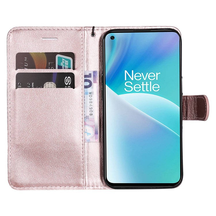 For OnePlus Nord 2T 5G KT Leather Series-2 Leather Stand Phone Case, Wallet Design Magnetic Clasp Leather Phone Case with Handy Strap - Rose Gold