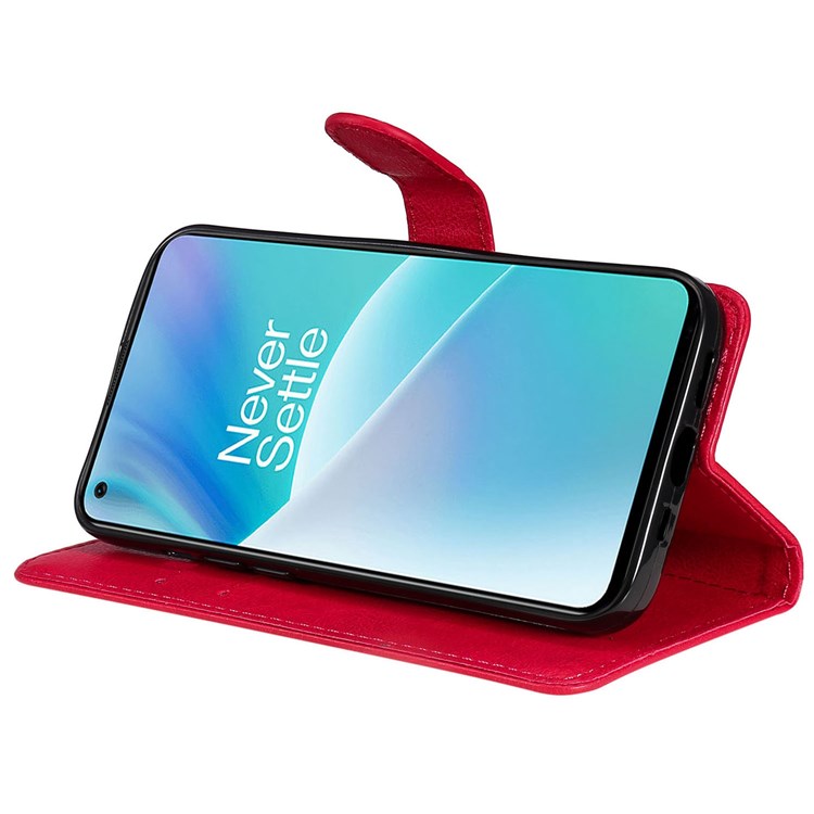 For OnePlus Nord 2T 5G KT Leather Series-2 Leather Stand Phone Case, Wallet Design Magnetic Clasp Leather Phone Case with Handy Strap - Red