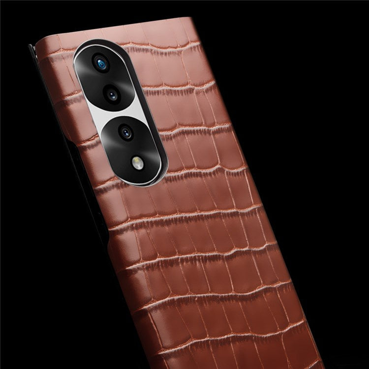 QIALINO For Honor 70 5G Well-protected Phone Cover, View Window Crocodile Texture Genuine Leather Folio Flip Auto Wake/Sleep Case - Black
