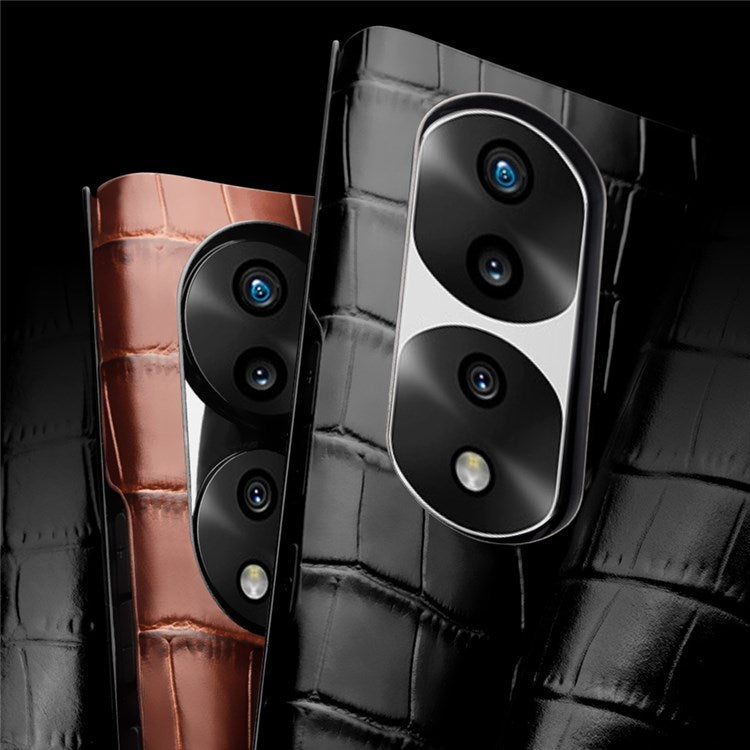 QIALINO For Honor 70 5G Well-protected Phone Cover, View Window Crocodile Texture Genuine Leather Folio Flip Auto Wake/Sleep Case - Black
