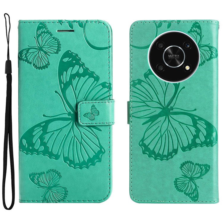 KT Leather Series-2 for Honor X9 5G/X30 5G/Magic 4 Lite 5G Butterfly Imprinted PU Leather Wallet Case Stand Anti-wear Phone Flip Cover - Green