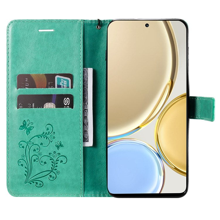 KT Leather Series-2 for Honor X9 5G/X30 5G/Magic 4 Lite 5G Butterfly Imprinted PU Leather Wallet Case Stand Anti-wear Phone Flip Cover - Green