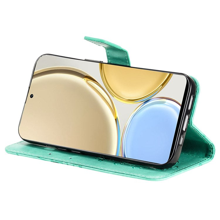 KT Leather Series-2 for Honor X9 5G/X30 5G/Magic 4 Lite 5G Butterfly Imprinted PU Leather Wallet Case Stand Anti-wear Phone Flip Cover - Green