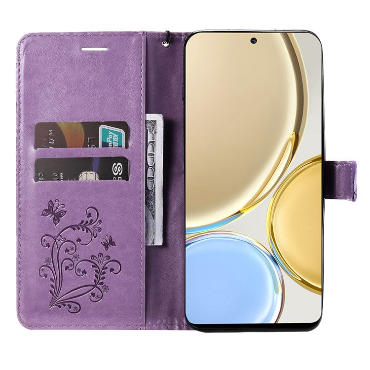 KT Leather Series-2 for Honor X9 5G/X30 5G/Magic 4 Lite 5G Butterfly Imprinted PU Leather Wallet Case Stand Anti-wear Phone Flip Cover - Purple