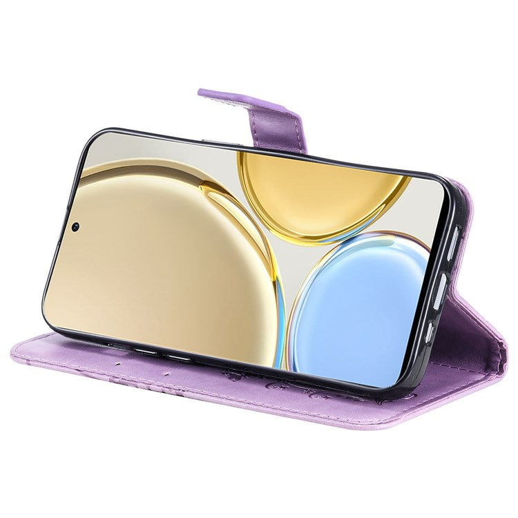 KT Leather Series-2 for Honor X9 5G/X30 5G/Magic 4 Lite 5G Butterfly Imprinted PU Leather Wallet Case Stand Anti-wear Phone Flip Cover - Purple