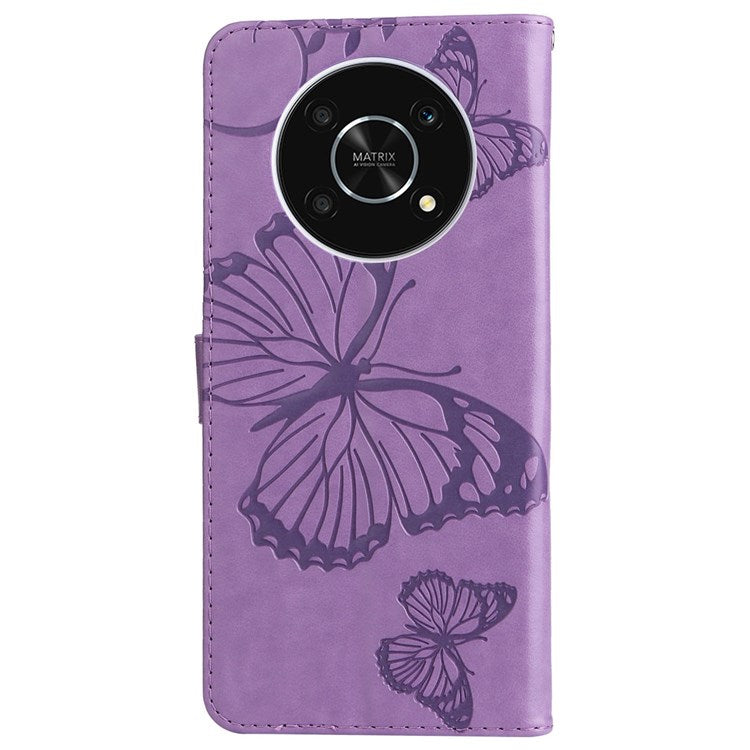 KT Leather Series-2 for Honor X9 5G/X30 5G/Magic 4 Lite 5G Butterfly Imprinted PU Leather Wallet Case Stand Anti-wear Phone Flip Cover - Purple