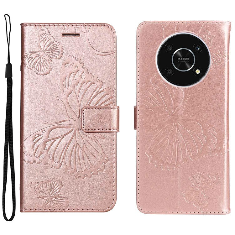 KT Leather Series-2 for Honor X9 5G/X30 5G/Magic 4 Lite 5G Butterfly Imprinted PU Leather Wallet Case Stand Anti-wear Phone Flip Cover - Rose Gold