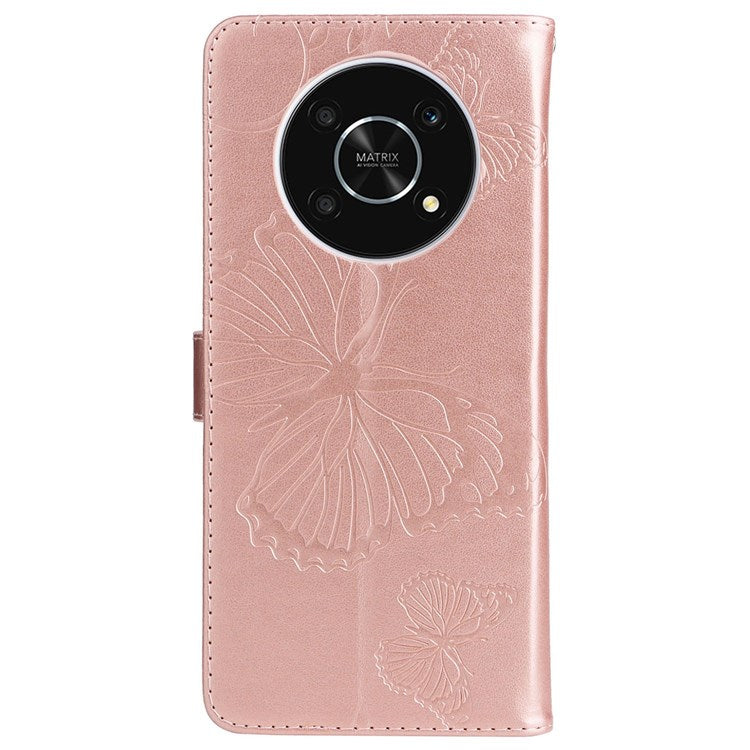 KT Leather Series-2 for Honor X9 5G/X30 5G/Magic 4 Lite 5G Butterfly Imprinted PU Leather Wallet Case Stand Anti-wear Phone Flip Cover - Rose Gold