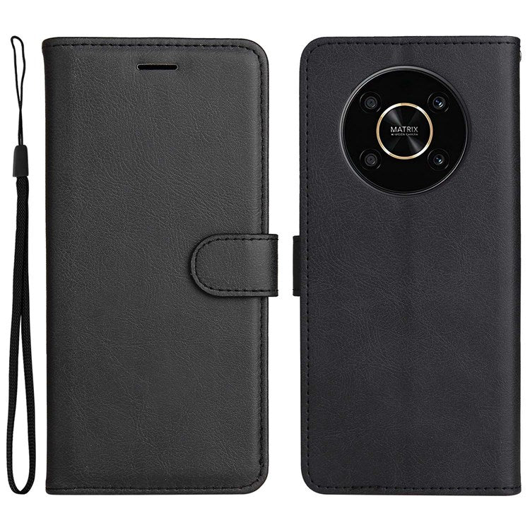 For Honor X9 5G/X30 5G/Magic 4 Lite 5G KT Leather Series-2 Leather Stand Phone Case, Wallet Design Folio Flip Leather Phone Case with Handy Strap - Black