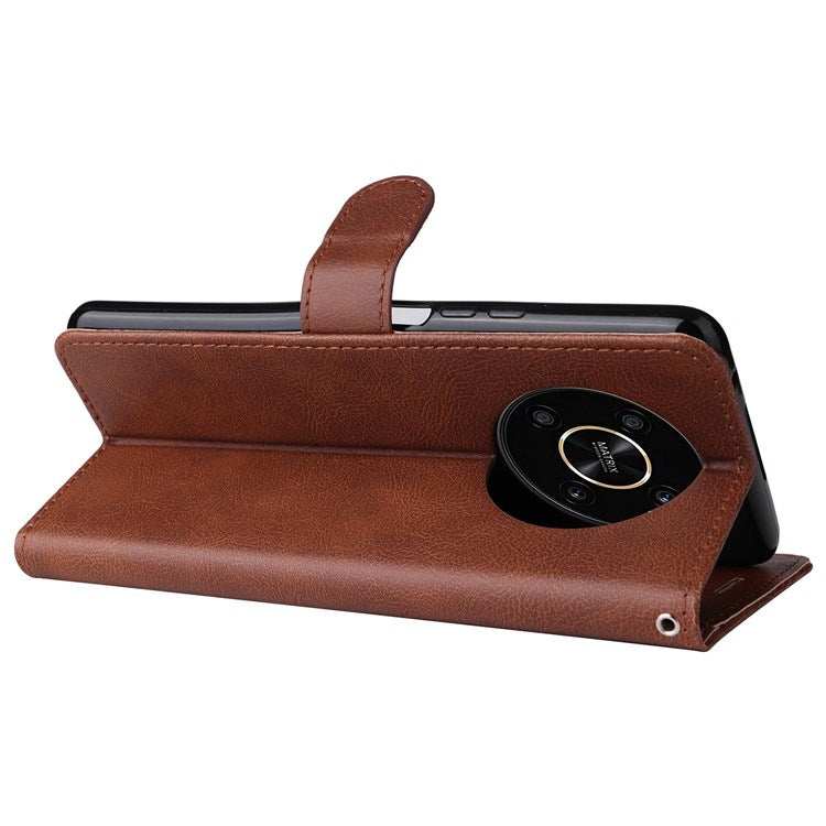 For Honor X9 5G/X30 5G/Magic 4 Lite 5G KT Leather Series-2 Leather Stand Phone Case, Wallet Design Folio Flip Leather Phone Case with Handy Strap - Brown