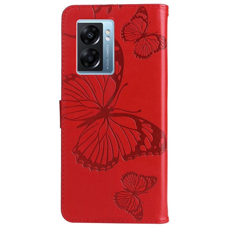 KT Leather Series-2 for Oppo A57 (2022) 5G / A77 5G / Realme V23 5G Butterfly Imprinted PU Leather Full-protection Case Phone Wallet Stand Cover - Red