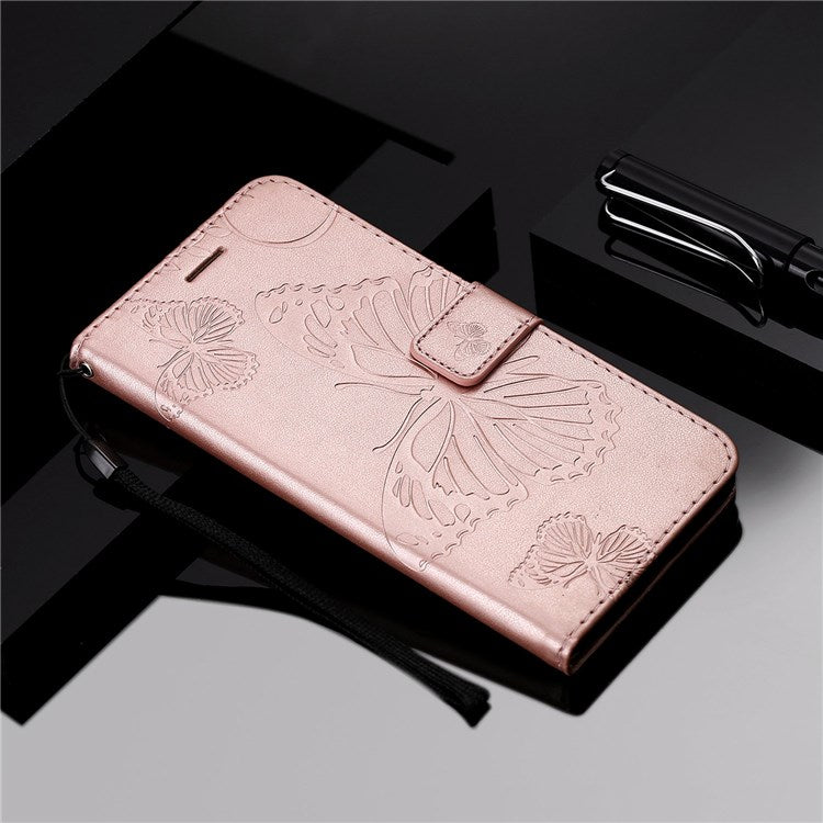 KT Leather Series-2 for Oppo A57 (2022) 5G / A77 5G / Realme V23 5G Butterfly Imprinted PU Leather Full-protection Case Phone Wallet Stand Cover - Rose Gold