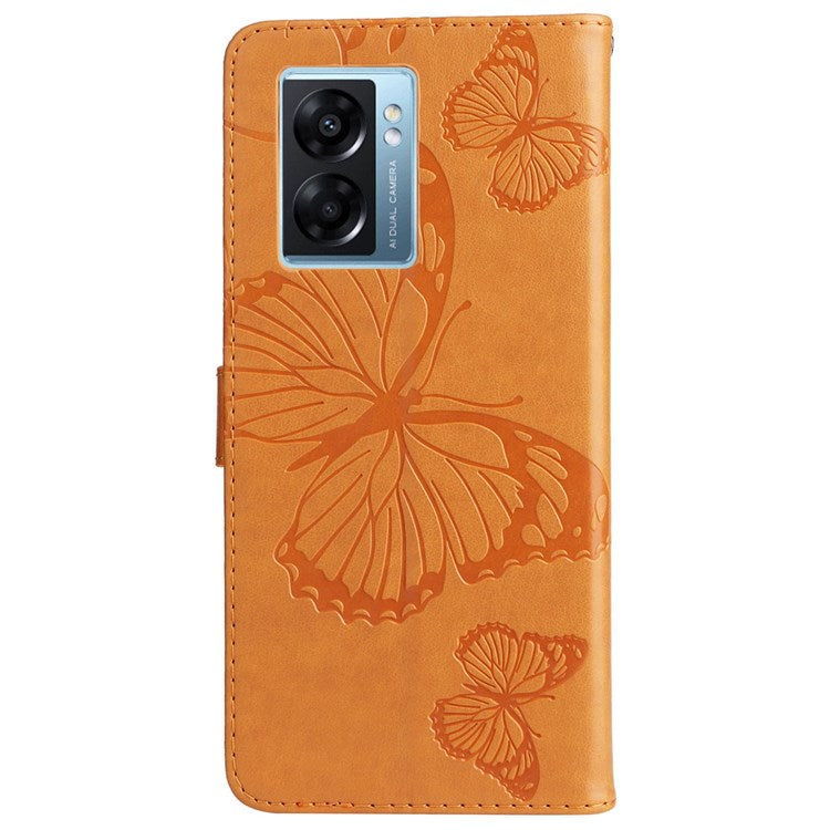 KT Leather Series-2 for Oppo A57 (2022) 5G / A77 5G / Realme V23 5G Butterfly Imprinted PU Leather Full-protection Case Phone Wallet Stand Cover - Yellow