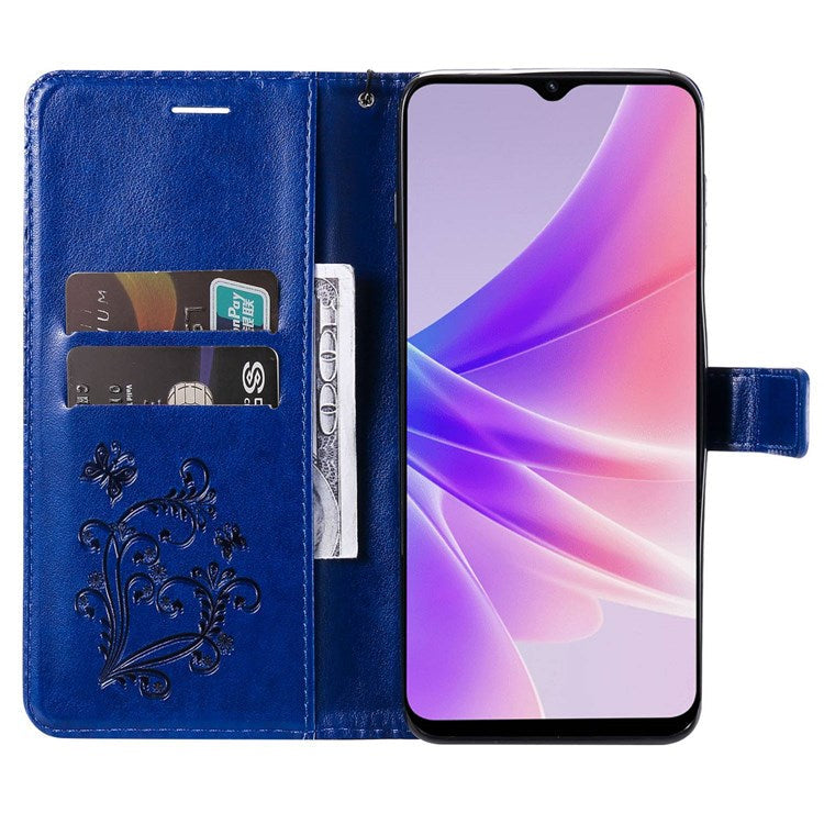 KT Leather Series-2 for Oppo A57 (2022) 5G / A77 5G / Realme V23 5G Butterfly Imprinted PU Leather Full-protection Case Phone Wallet Stand Cover - Blue