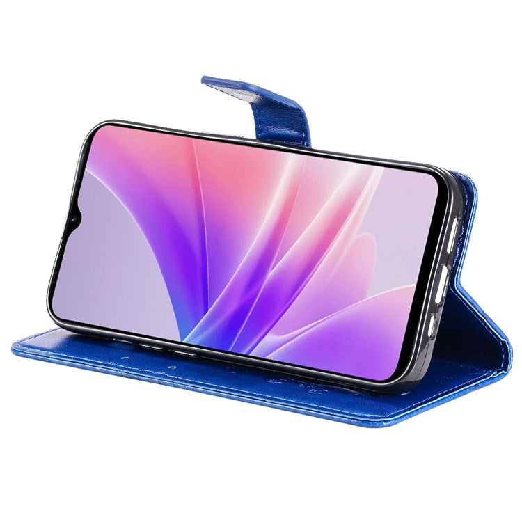 KT Leather Series-2 for Oppo A57 (2022) 5G / A77 5G / Realme V23 5G Butterfly Imprinted PU Leather Full-protection Case Phone Wallet Stand Cover - Blue