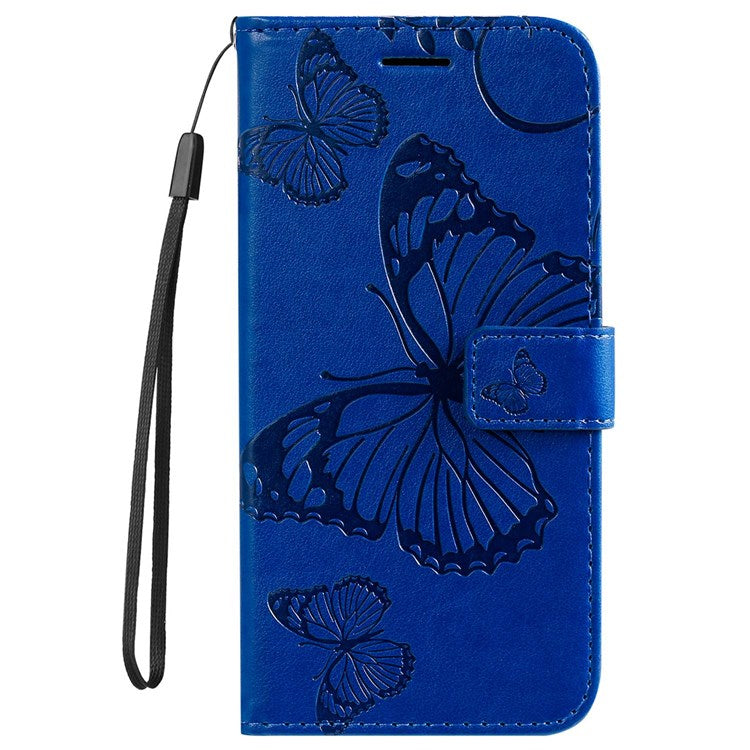 KT Leather Series-2 for Oppo A57 (2022) 5G / A77 5G / Realme V23 5G Butterfly Imprinted PU Leather Full-protection Case Phone Wallet Stand Cover - Blue