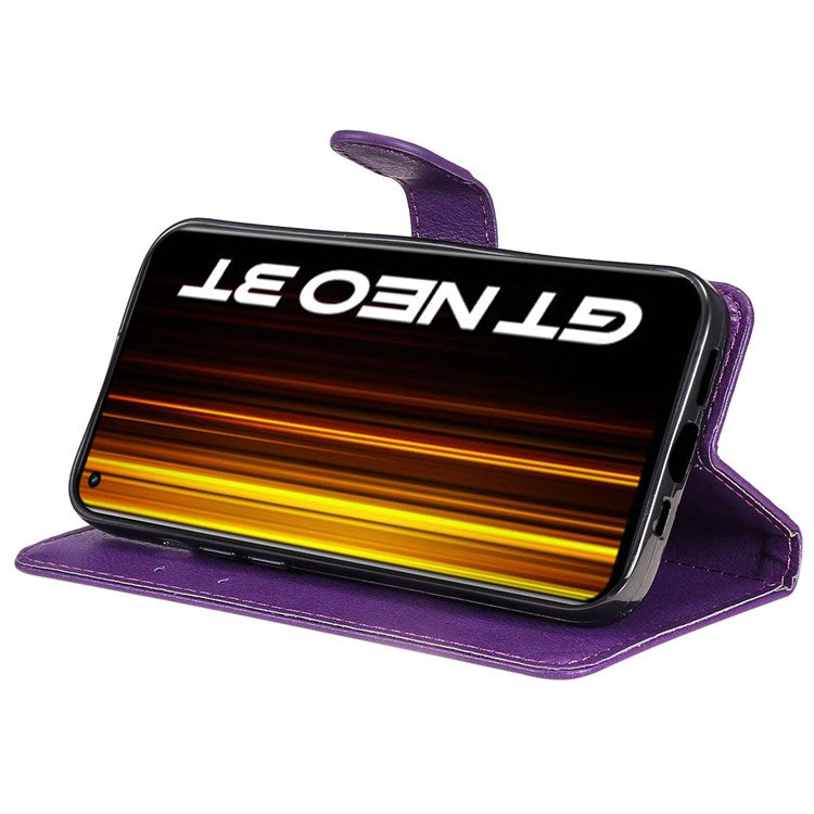 For Realme GT Neo 3T 5G/GT Neo2 5G KT Leather Series-2 Wallet Phone Case PU Leather Full Protection Solid Color Magnetic Flip Stand Cover with Strap - Purple