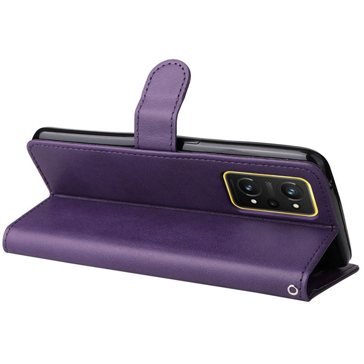 For Realme GT Neo 3T 5G/GT Neo2 5G KT Leather Series-2 Wallet Phone Case PU Leather Full Protection Solid Color Magnetic Flip Stand Cover with Strap - Purple
