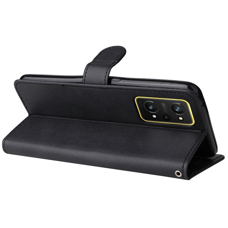 For Realme GT Neo 3T 5G/GT Neo2 5G KT Leather Series-2 Wallet Phone Case PU Leather Full Protection Solid Color Magnetic Flip Stand Cover with Strap - Black