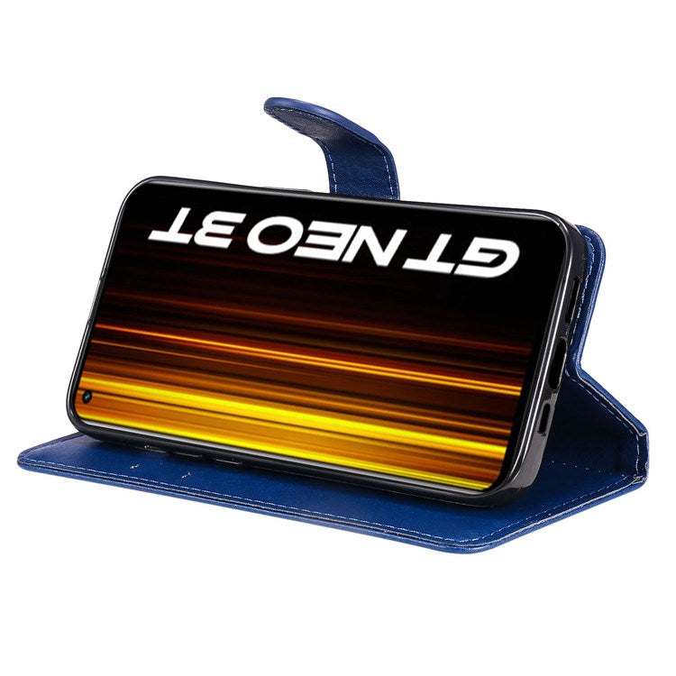 For Realme GT Neo 3T 5G/GT Neo2 5G KT Leather Series-2 Wallet Phone Case PU Leather Full Protection Solid Color Magnetic Flip Stand Cover with Strap - Blue