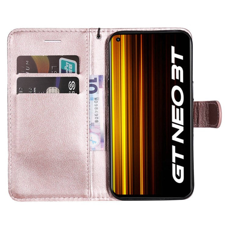 For Realme GT Neo 3T 5G/GT Neo2 5G KT Leather Series-2 Wallet Phone Case PU Leather Full Protection Solid Color Magnetic Flip Stand Cover with Strap - Rose Gold