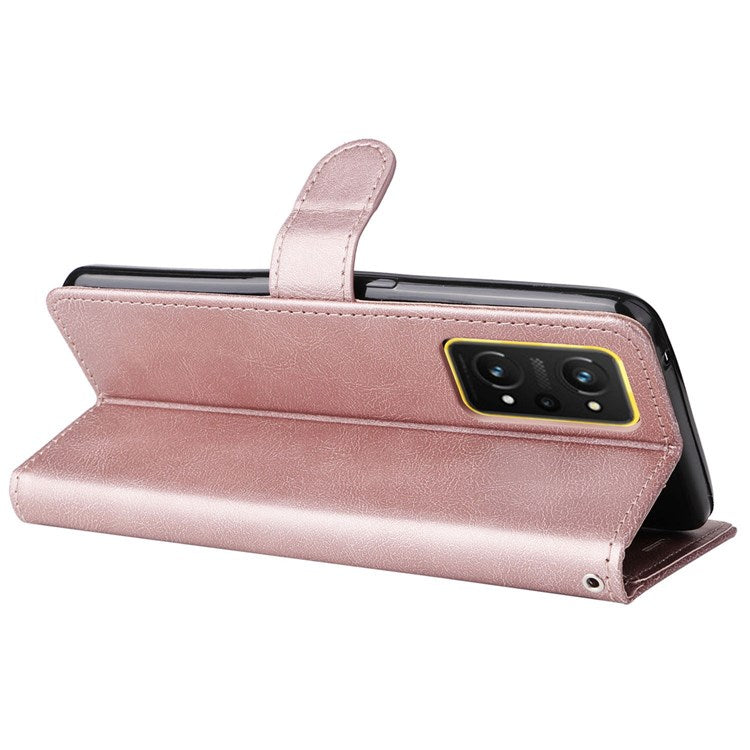 For Realme GT Neo 3T 5G/GT Neo2 5G KT Leather Series-2 Wallet Phone Case PU Leather Full Protection Solid Color Magnetic Flip Stand Cover with Strap - Rose Gold