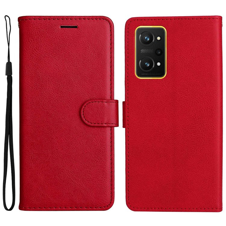 For Realme GT Neo 3T 5G/GT Neo2 5G KT Leather Series-2 Wallet Phone Case PU Leather Full Protection Solid Color Magnetic Flip Stand Cover with Strap - Red