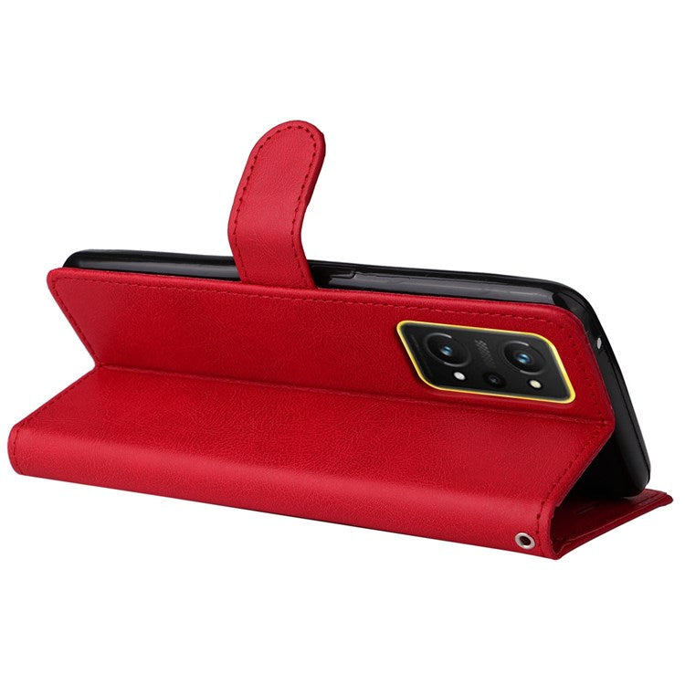 For Realme GT Neo 3T 5G/GT Neo2 5G KT Leather Series-2 Wallet Phone Case PU Leather Full Protection Solid Color Magnetic Flip Stand Cover with Strap - Red