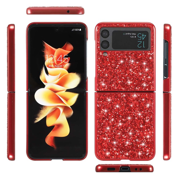 For Samsung Galaxy Z Flip4 5G Glitter Sparkling Case Electroplating TPU Frame Hard PC Back Anti-Slip Protective Cover - Silver