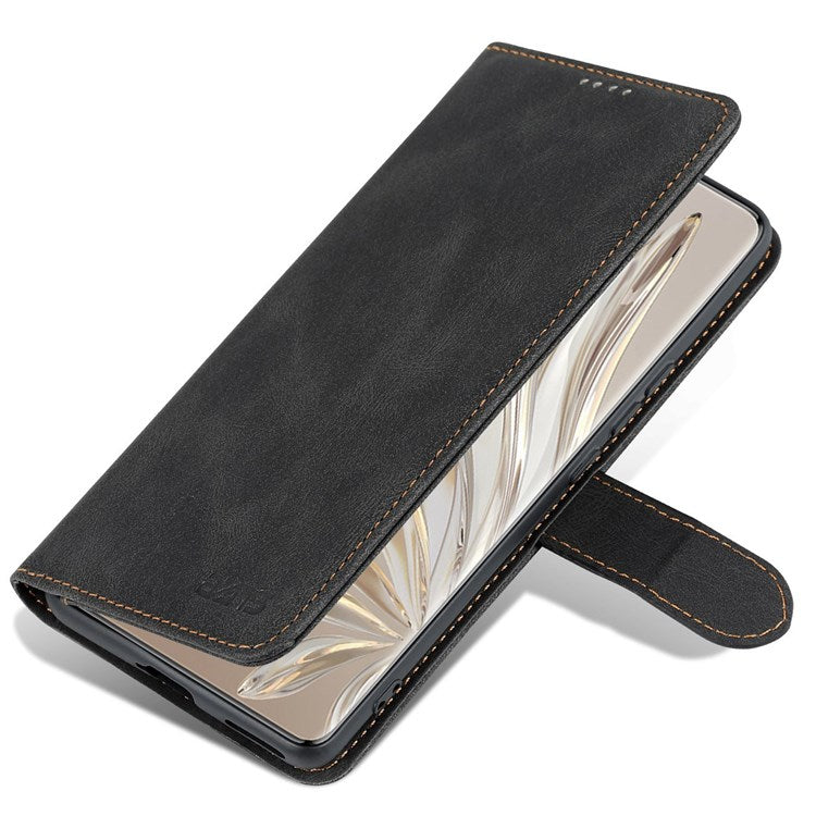 AZNS For Honor 70 Pro 5G Full Protection PU Leather Flip Wallet Case Stand Magnetic Closure Shockproof Phone Cover - Black