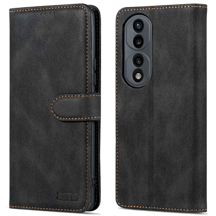 AZNS For Honor 70 5G Drop-proof PU Leather Flip Wallet Case Viewing Stand Magnetic Closure Cover Phone Protective Shell - Black