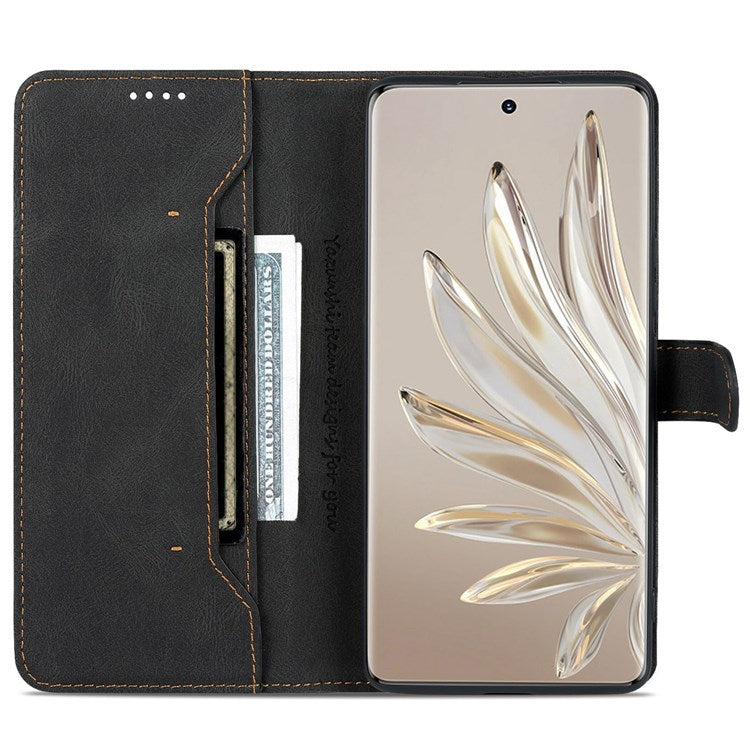 AZNS For Honor 70 5G Drop-proof PU Leather Flip Wallet Case Viewing Stand Magnetic Closure Cover Phone Protective Shell - Black