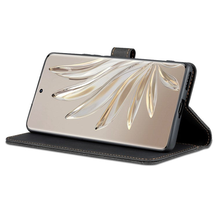 AZNS For Honor 70 5G Drop-proof PU Leather Flip Wallet Case Viewing Stand Magnetic Closure Cover Phone Protective Shell - Black
