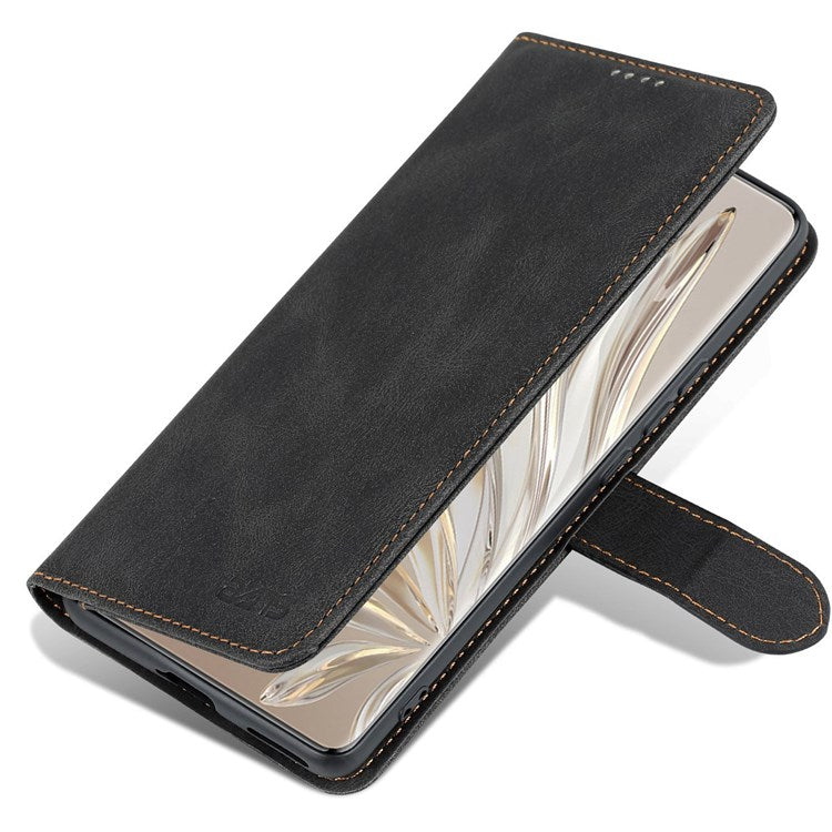 AZNS For Honor 70 5G Drop-proof PU Leather Flip Wallet Case Viewing Stand Magnetic Closure Cover Phone Protective Shell - Black